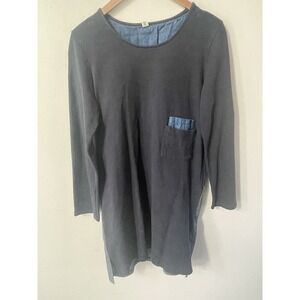 9AM Denim Color Block Sheath Relaxed Fit Roll Up Sleeves Lagenlook Dress